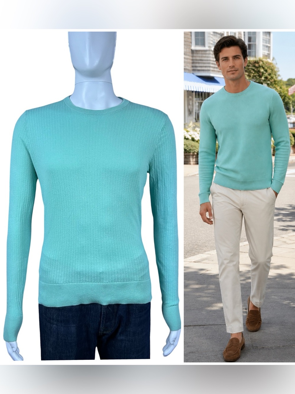 Todd Snyder Textured Crew Neck Sweater S Pullover Aqua Preppy Costal Minimalist